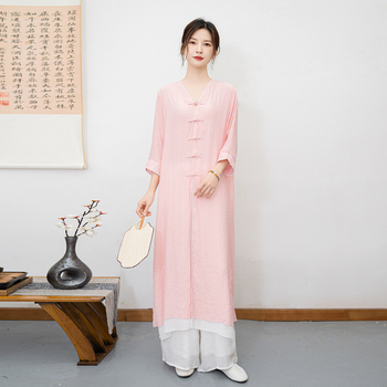 Етно стил комплект за медитация и йога от памук-лен с конопено съдържание 80–90%, панелно пришиване; пускане през ранна есен 2025