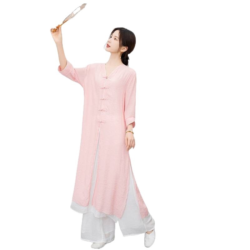 Етно стил комплект за медитация и йога от памук-лен с конопено съдържание 80–90%, панелно пришиване; пускане през ранна есен 2025