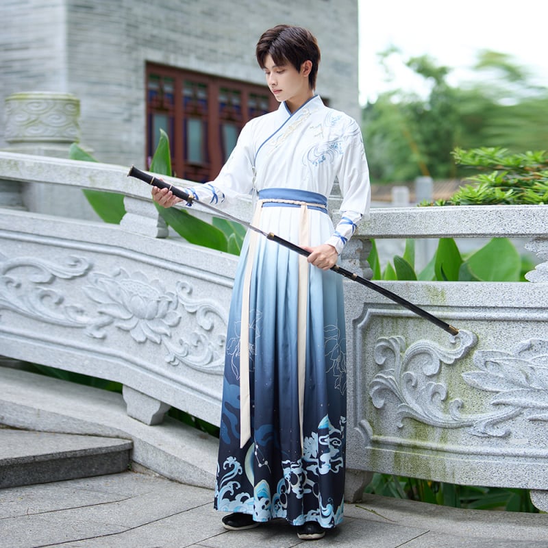 Комплект за двойка: традиционен китайски костюм с бродерия, вдъхновен от бойни истории (Полиестер • Основно съдържание на тъканта под 30% • Сезон: Лято 2023 • Етикет с яка • С бирка)