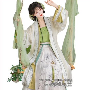 Hanfu pre ženy, čínske štýl Song dynastie, štvordielny set s pásovou sukňou, hodváb, potlač a farbenie