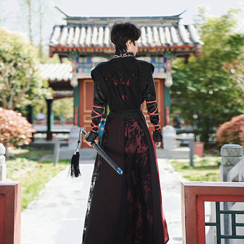 Ханфу комплект: драконов жакард топ с половин ръкав и двуслойна дълга пола, тежка бродерия, памучна прежда, съдържание на основната тъкан 30–50%