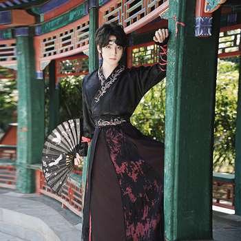 Ханфу комплект: драконов жакард топ с половин ръкав и двуслойна дълга пола, тежка бродерия, памучна прежда, съдържание на основната тъкан 30–50%