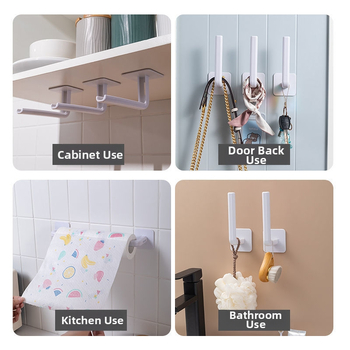 L-образна лепяща закачалка за врати - без пробиване, пластмасова, носеща до 15 кг, единична, модерен стил