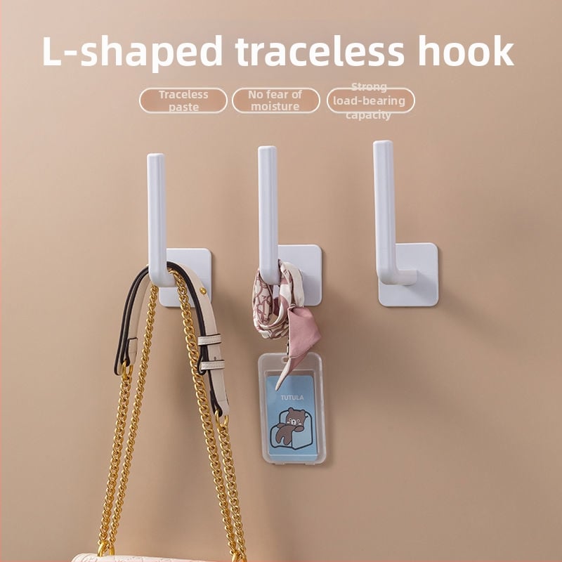 L-образна лепяща закачалка за врати - без пробиване, пластмасова, носеща до 15 кг, единична, модерен стил