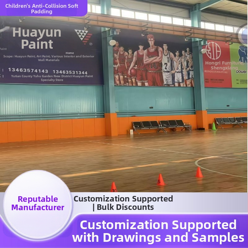 Falasvédő puha ütésvédő sportlétesítményekhez: alkalmas kosár- és badmintonpályákra, edzőteremre, boksz-terembe és korai nevelési központra; öntapadós, modern minimalist stílus, egyszínű felület, feldolgozás és testreszabás