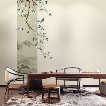 Tapet de perete în stil nou chinezesc, mătase, rezistent la umezeală, calitate premium.