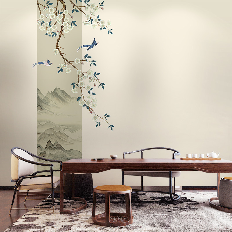 Tapet de perete în stil nou chinezesc, mătase, rezistent la umezeală, calitate premium.