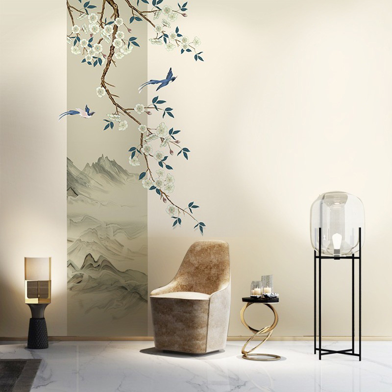 Tapet de perete în stil nou chinezesc, mătase, rezistent la umezeală, calitate premium.