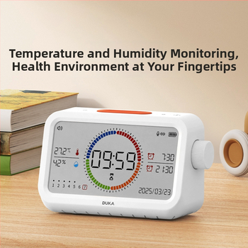 Duke daudzfunkcionāls elektroniskais pulkstenis ar signālu, termometru un mitruma mērītāju; LED displejs ar analogo rādītāju un digitālo rādījumu; kvadrāta formas; darbojas ar bateriju; piemērots guļamistabai, studijai un birojā