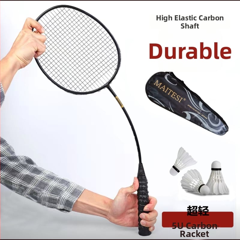 Rachetă de badminton din fibră de carbon, ultra-ușoară, lamă dreaptă, greutate 75–79 g, fire din fibră de mătase
