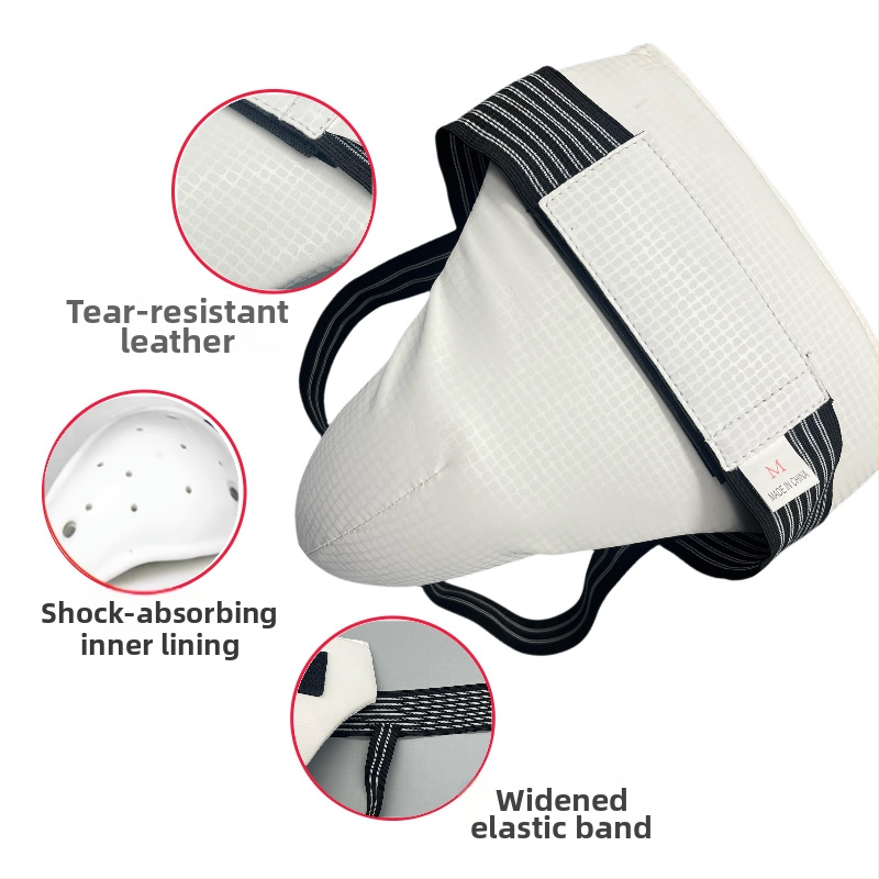 Ādas kirkšnies aizsargbikses cīņas sportiem — universālas, elpojošas, piemērotas Taekwondo un Sanda, kombinētā sporta aizsardzība