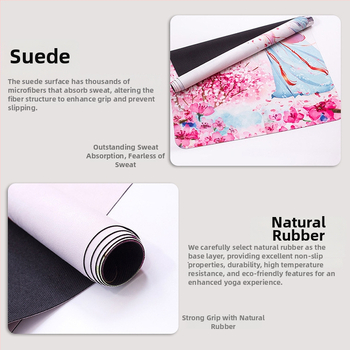 Μάτ γιόγκα με σουέντ εκτύπωση και καρτούν σχέδιο, απορροφά τον ιδρώτα, αντιολισθητικό, φυσικός καουτσούκ, φορητό και διπλούμενο