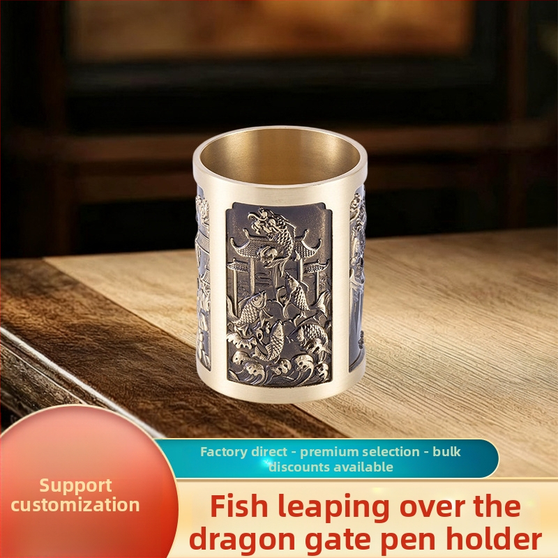 Rašiklio laikiklis su žuvies šuoliu per Drakono vartus, iš vario, šiuolaikinis minimalistinis stilius, liejimas, tinkamas kaip verslo dovanos