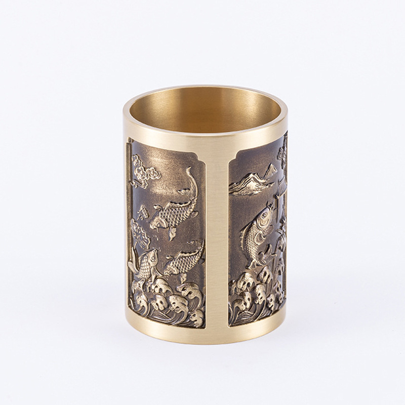 Rašiklio laikiklis su žuvies šuoliu per Drakono vartus, iš vario, šiuolaikinis minimalistinis stilius, liejimas, tinkamas kaip verslo dovanos