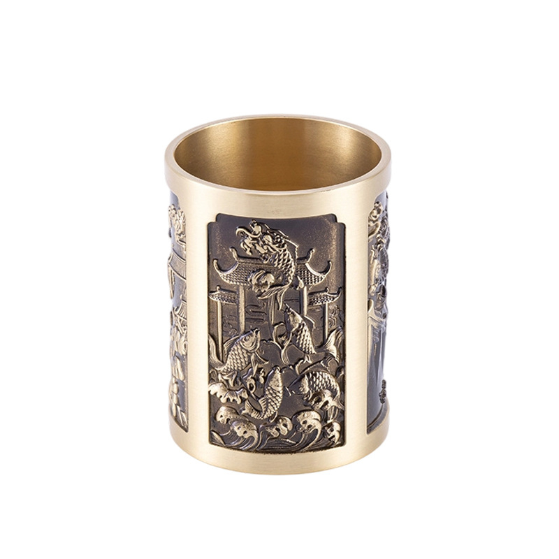 Rašiklio laikiklis su žuvies šuoliu per Drakono vartus, iš vario, šiuolaikinis minimalistinis stilius, liejimas, tinkamas kaip verslo dovanos