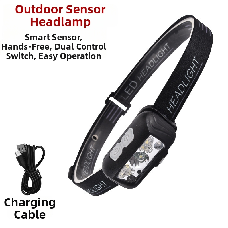 LED čelovka — ultra ľahká, nabíjateľná, 5W, batéria 14500 (400mAh), dosvit až 50 m, na kempovanie a nočné jazdenie