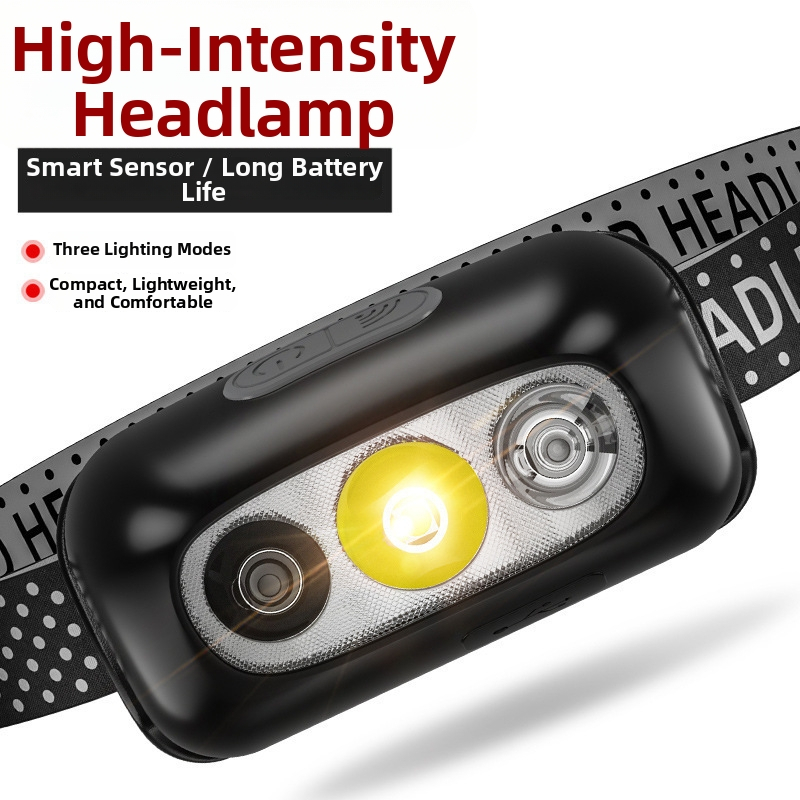 LED čelovka — ultra ľahká, nabíjateľná, 5W, batéria 14500 (400mAh), dosvit až 50 m, na kempovanie a nočné jazdenie