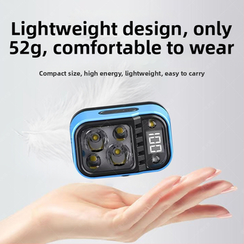 LED fejlámpa digitális kijelzővel, akkumulátoros működés, 500 m sugarú fénysugár, 6 óra üzemidő, súly 52 g