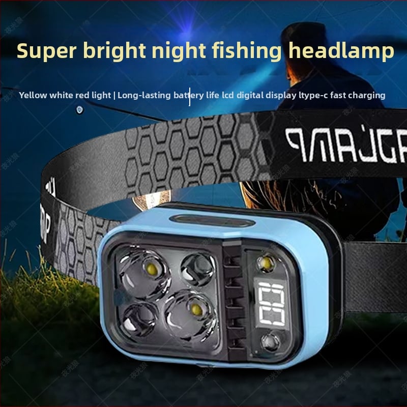 LED fejlámpa digitális kijelzővel, akkumulátoros működés, 500 m sugarú fénysugár, 6 óra üzemidő, súly 52 g