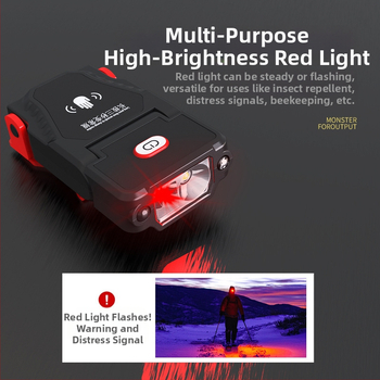 Ruigu fejre helyezhető LED lámpa horgászathoz – ABS tok, 1200 mAh akkumulátor, 3.7V, újratölthető, max. 50 m hatótávolság