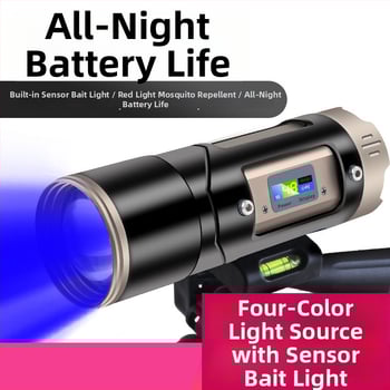 LED horgász lámpa négy fényforrással, zoomolható, 360°-os forgás, vízálló, maximális hatótávolság 200-500 m