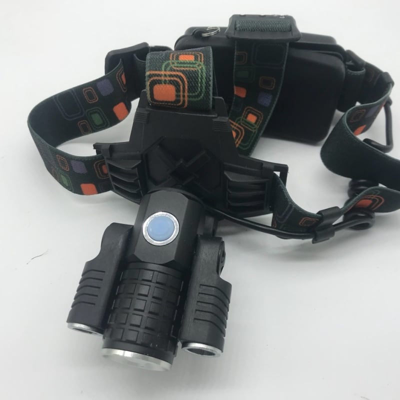 Fejlámpa 3-LED-del, T6 fókusz, USB töltés, 10W, 1800mAh, hatótáv 200–500 m