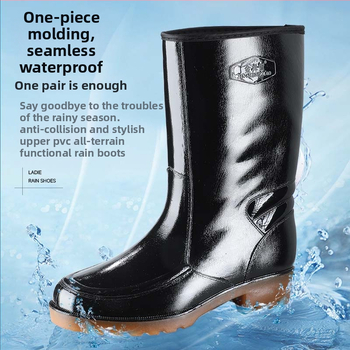 Ghete de ploaie, până la tibie, partea superioară din PVC, talpă din plastic, antiderapante, termice