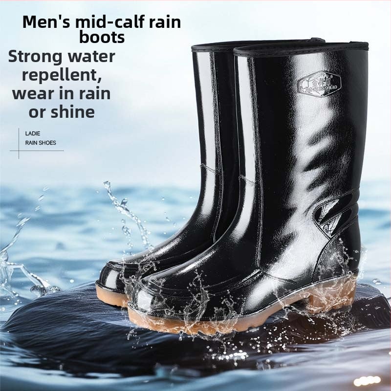 Ghete de ploaie, până la tibie, partea superioară din PVC, talpă din plastic, antiderapante, termice