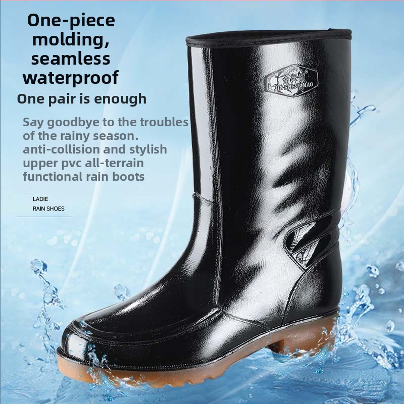 Ghete de ploaie, până la tibie, partea superioară din PVC, talpă din plastic, antiderapante, termice