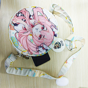 Ženska crossbody torba u japanskom stilu s karikaturama, jacquard platno, okrugli oblik, zatvarač, laminirani unutarnji džep