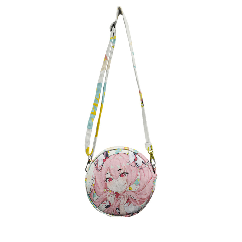 Ženska crossbody torba u japanskom stilu s karikaturama, jacquard platno, okrugli oblik, zatvarač, laminirani unutarnji džep