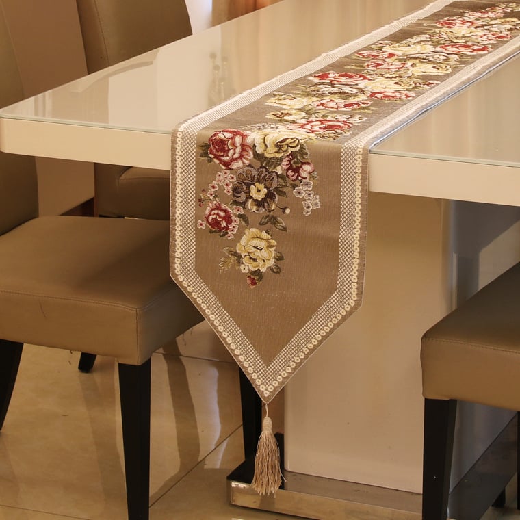 Stolový prapor Chenille, európsky štýl, vzor kvetov, tkanina zmesi: 75% polyester, 25% polypropylén, prispôsobiteľné