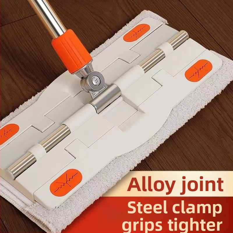 Plokščias mopas su plėveliniu audiniu medinėms grindims — galvutė iš superfininių pluoštų, nerūdijančio plieno kotas, keturkampis vandens suspaudimas, dvigubos pavaros