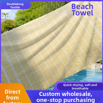 Plážová osuška s strapcami a pruhmi, ochrana proti slnku, polyester-bavlna, 300–400 g, 16 vlákien, plochá väzba