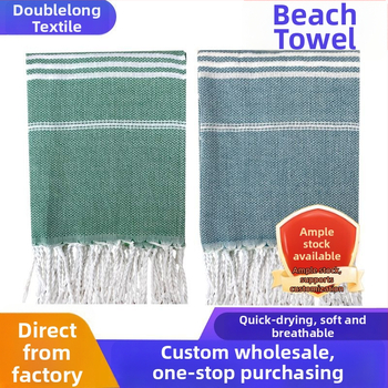 Plážová osuška s strapcami a pruhmi, ochrana proti slnku, polyester-bavlna, 300–400 g, 16 vlákien, plochá väzba