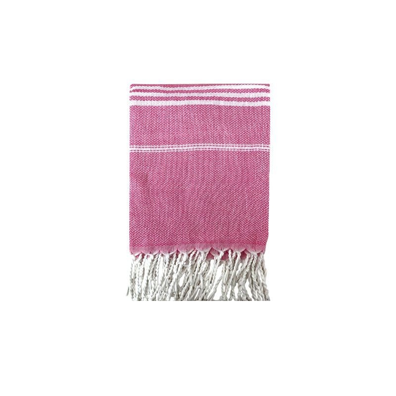 Plážová osuška s strapcami a pruhmi, ochrana proti slnku, polyester-bavlna, 300–400 g, 16 vlákien, plochá väzba