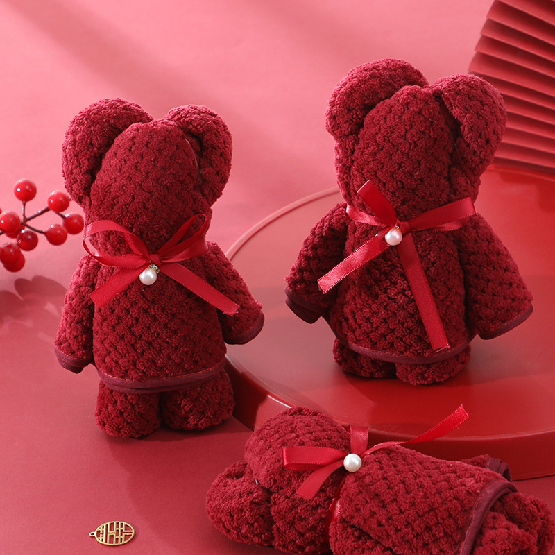 Vjenčani ručnik s motivom medvjeda od koralnog velura, 150D, s rubom, 50–80 g, marka Thousands of bamboo