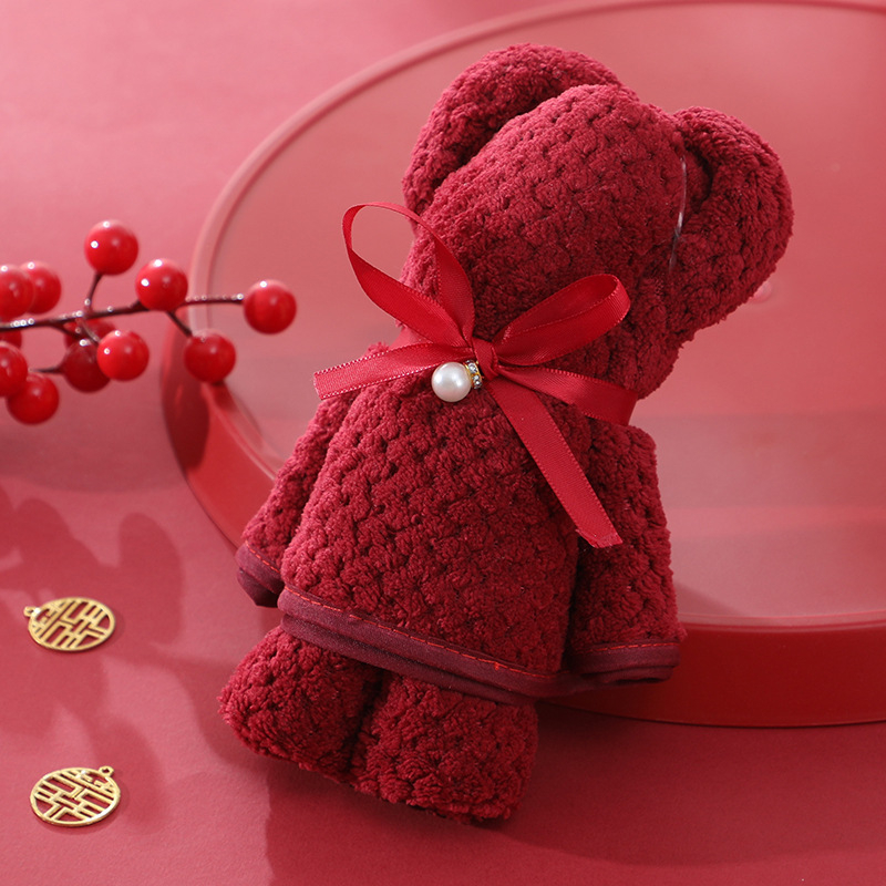 Vjenčani ručnik s motivom medvjeda od koralnog velura, 150D, s rubom, 50–80 g, marka Thousands of bamboo