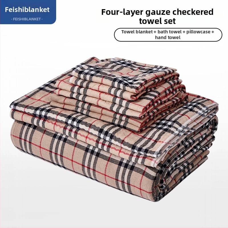 Set ručnika i deke od čiste pamuka, karirana gaz, 32 komada, frotir mek i upijajući