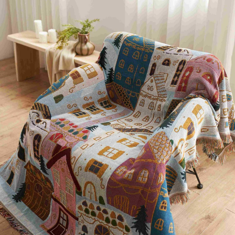 Pătură decorativă geometrică din poliester, temă Crăciun, 800–999 g, stil Lux ușor, pentru patru sezoane