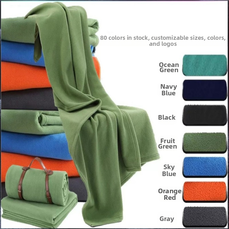 Polar fleece deka na kempovanie s logom, polyester, 300 g, jar a jeseň, minimalistický moderný štýl