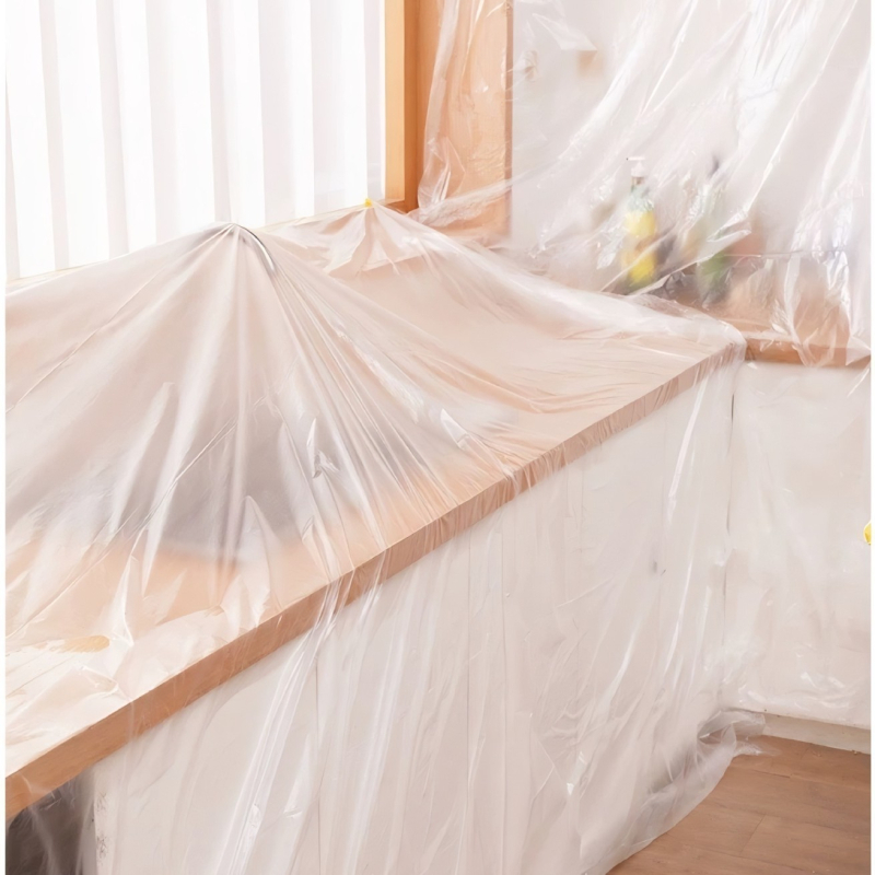 Taisnstūra PE putekļu aizsargfilms mājsaimniecībai – pielāgojams pūļu aizsargs segums mēbelēm, logotipa drukāšana pieejama