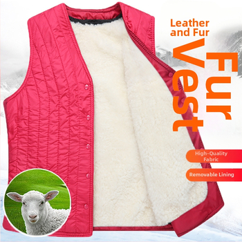 Жилет от вълна и овча кожа, халтерно деколте, градски стил, за възрастни жени, зима 2022