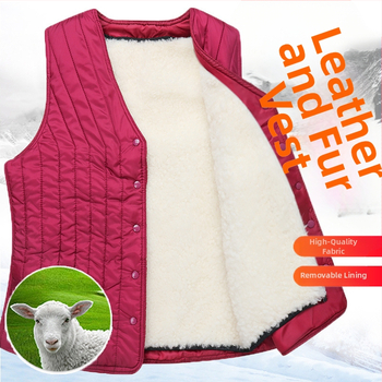 Жилет от вълна и овча кожа, халтерно деколте, градски стил, за възрастни жени, зима 2022