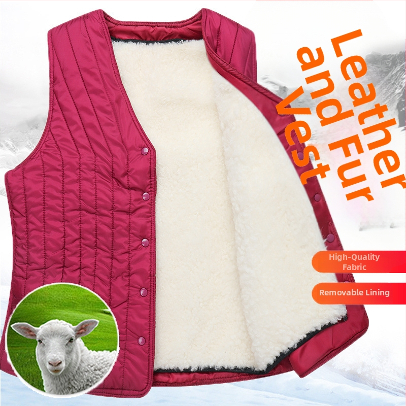 Жилет от вълна и овча кожа, халтерно деколте, градски стил, за възрастни жени, зима 2022