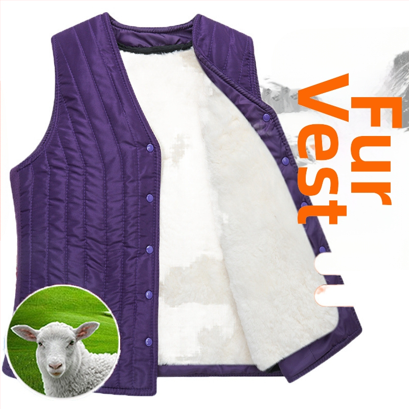 Жилет от вълна и овча кожа, халтерно деколте, градски стил, за възрастни жени, зима 2022