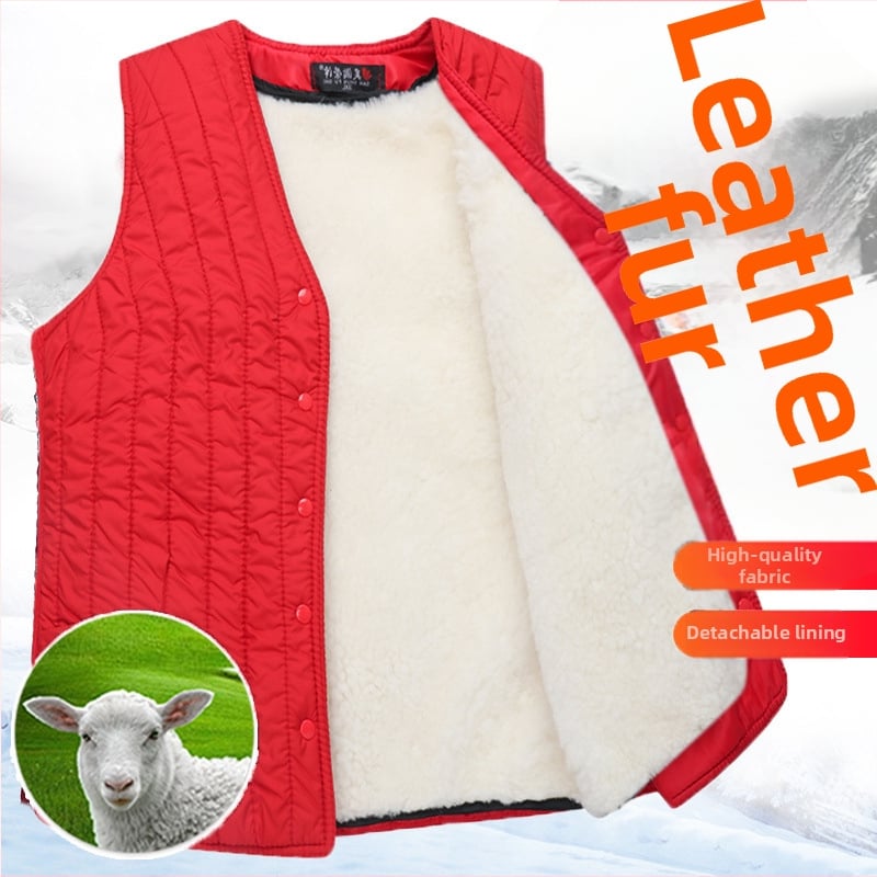 Жилет от вълна и овча кожа, халтерно деколте, градски стил, за възрастни жени, зима 2022