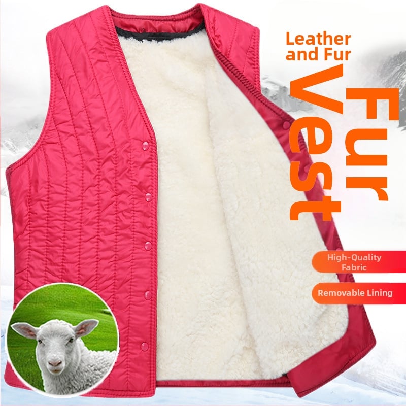 Жилет от вълна и овча кожа, халтерно деколте, градски стил, за възрастни жени, зима 2022