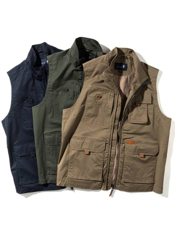 Памучен мъжки жилет с качулка и цип, свободна кройка, стойкова яка, множество джобове