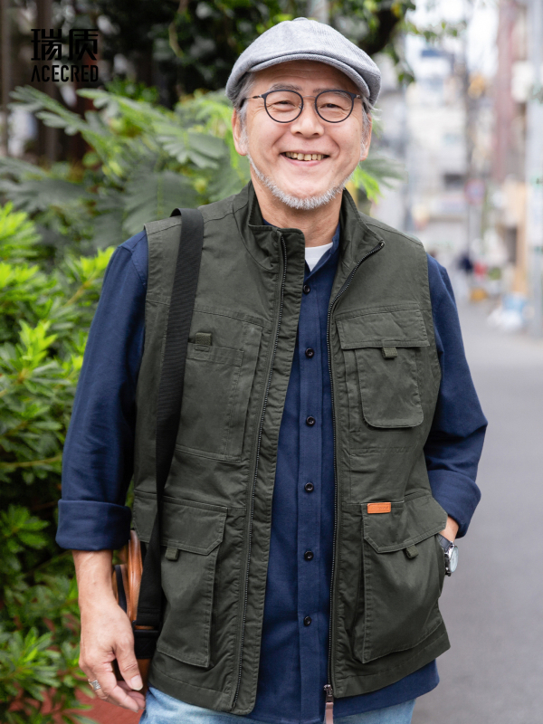 Памучен мъжки жилет с качулка и цип, свободна кройка, стойкова яка, множество джобове